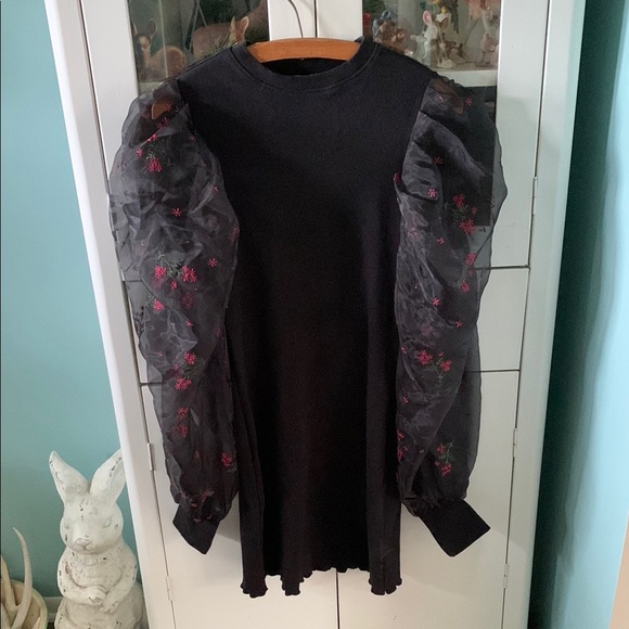 ASOS Dresses & Skirts - ASOS Design sz 8 Black Dress with Sheer Floral Sleeves